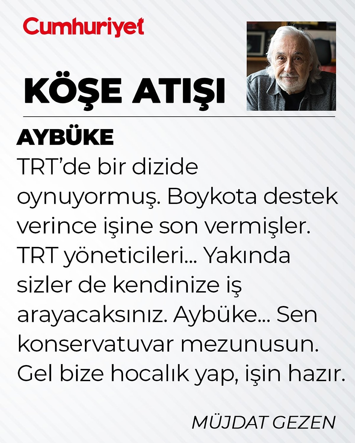 TRT dizisinden çıkarılan Aybüke Pusat'a Müjdat Gezen'den iş teklifi!