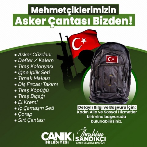 Mehmetçiklerin asker çantası Canik Belediyesi'nden