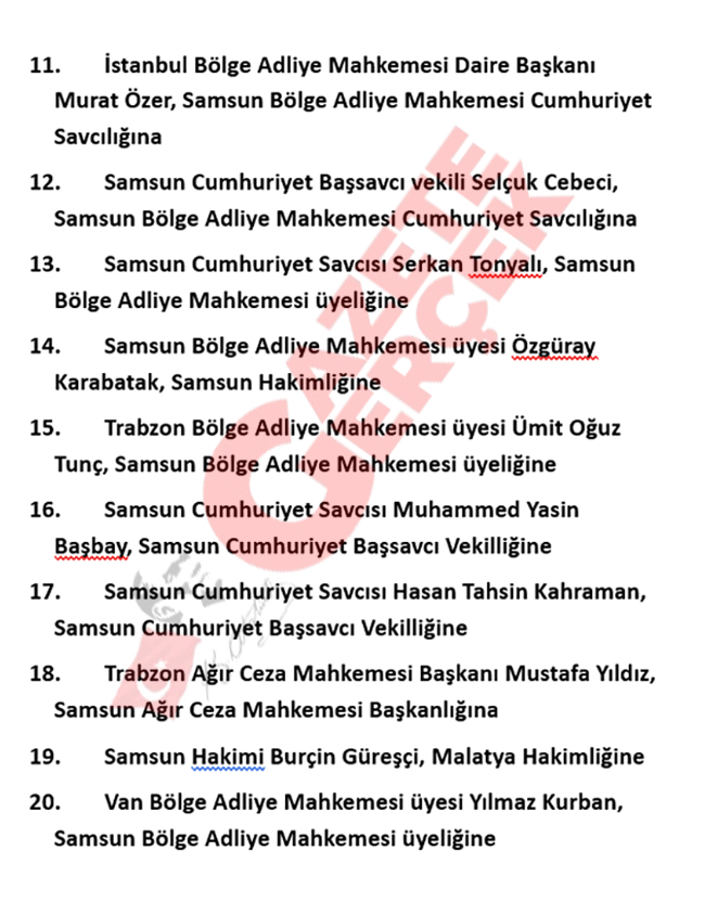 Samsun'da HSK atama kararı ile hakim ve savcıların görev yerleri değişti