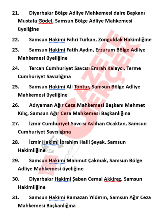Samsun'da HSK atama kararı ile hakim ve savcıların görev yerleri değişti