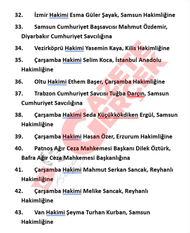 Samsun'da HSK atama kararı ile hakim ve savcıların görev yerleri değişti