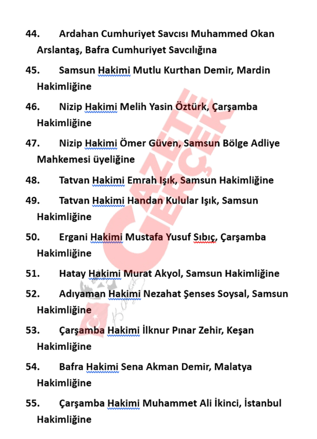 Samsun'da HSK atama kararı ile hakim ve savcıların görev yerleri değişti