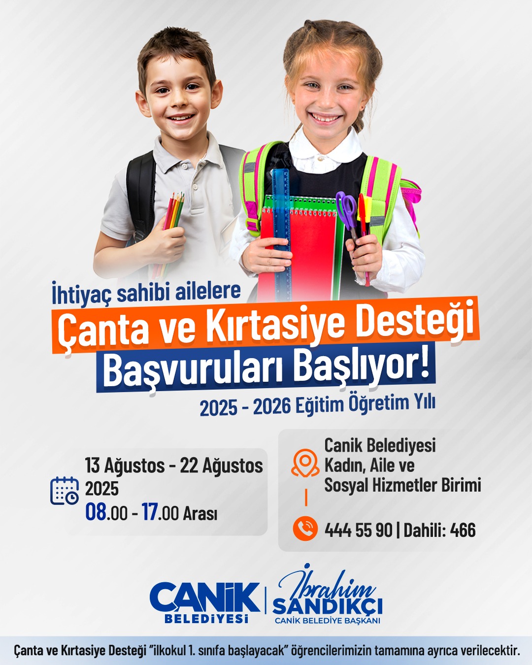 Canik Belediyesi'nden ihtiyaç sahibi ailelere çanta ve kırtasiye desteği