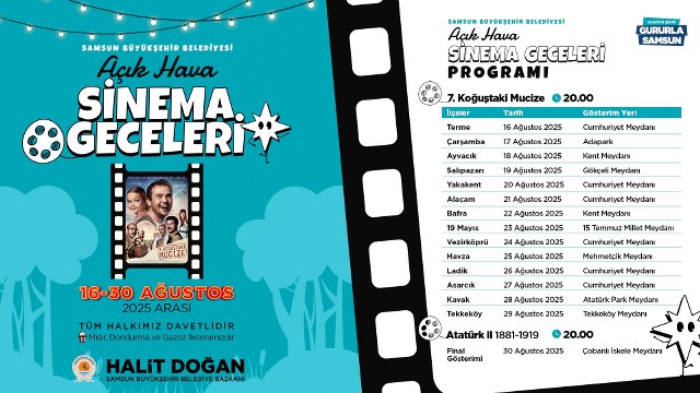 Samsun’da açık hava sinema geceleri heyecanı başlıyor