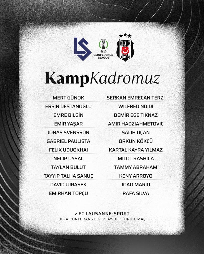 Beşiktaş’ın kamp kadrosu belli oldu! İşte Lausanne maçında yer alacak o isimler