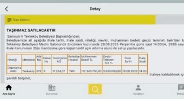 Samsun'da Tekkeköy Belediyesi, 2 arazinin satışı için ihaleye çıktı