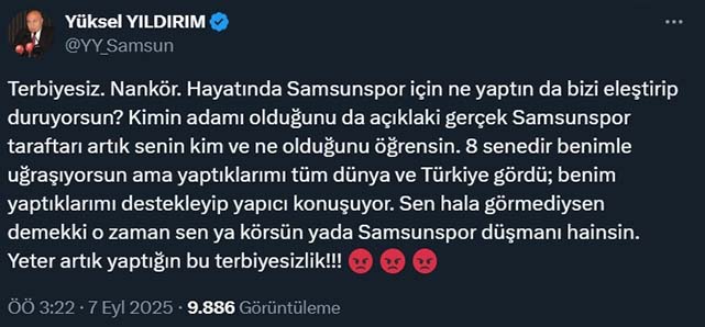 Samsunspor Başkanı Yüksel Yıldırım’dan taraftarın eleştirisine sert yanıt