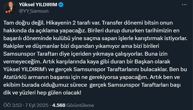 Samsunspor Başkanı Yüksel Yıldırım’dan taraftarın eleştirisine sert yanıt