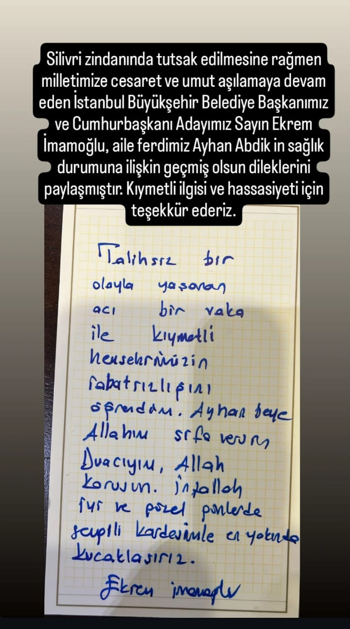 Ekrem İmamoğlu'ndan Samsun'da çıkan kavgada beyin kanaması geçiren Ayhan Abdik'e mektup