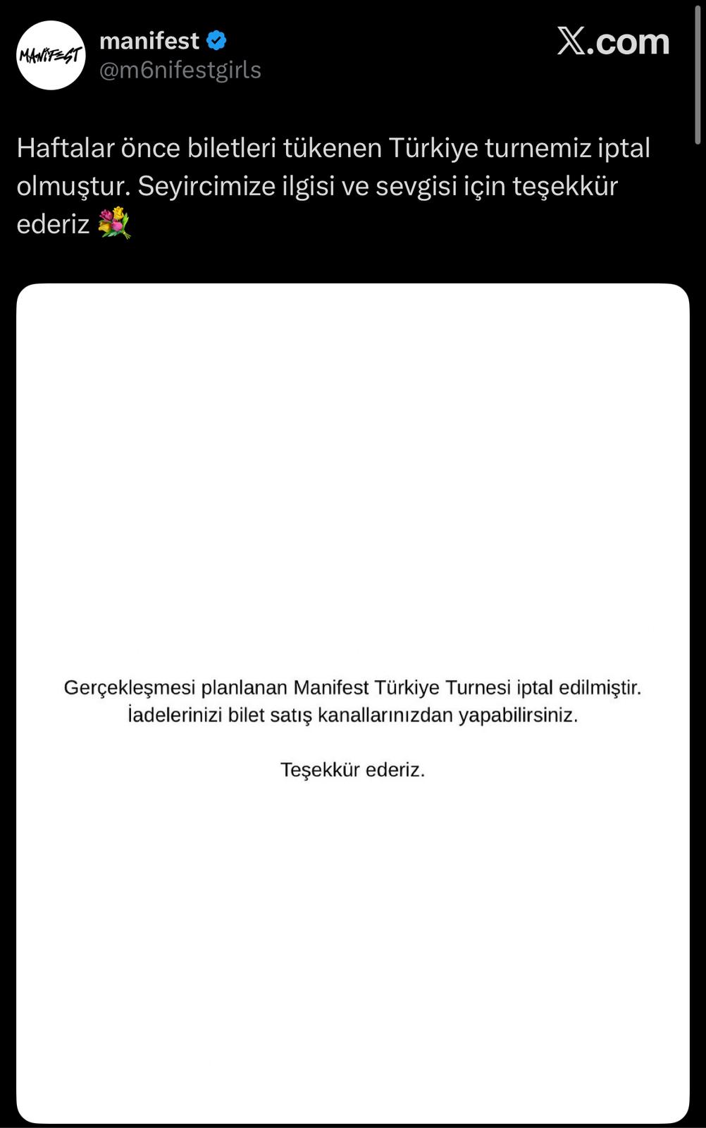 Manifest'ten 'iptal' kararı