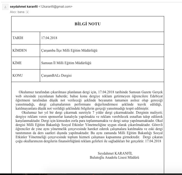 İlçe Milli Eğitim Müdürlüğü'nün savunmasını yayımlıyoruz