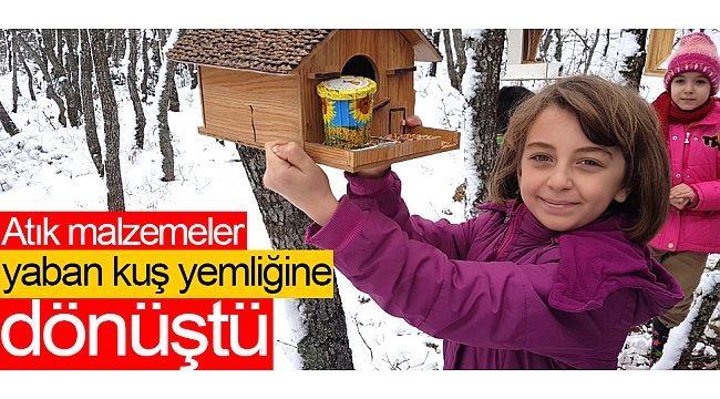 Atık malzemeler yaban kuş yemliğine dönüştü