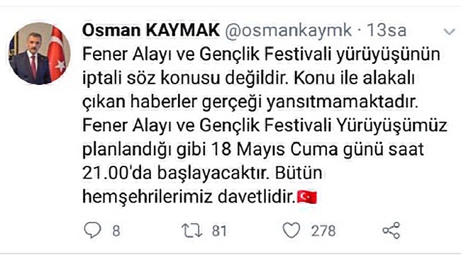 Fener alayının iptali  söz konusu değil