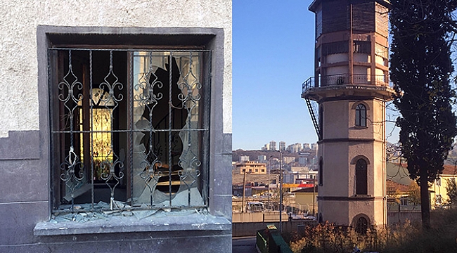 Tarihi şimendifer su istasyonunun camlarını kırdılar