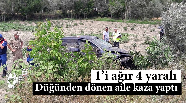 Düğünden dönen aile kaza yaptı : 1’i ağır 4 yaralı