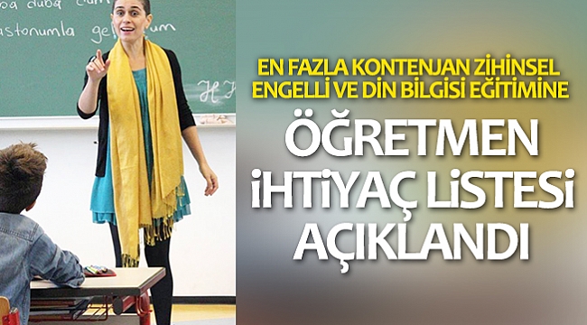 Öğretmen ihtiyaç listesi açıklandı