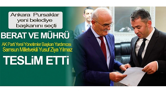 Yılmaz, Pursaklar Belediye Başkanı Çetin'e berat ve mührü teslim etti