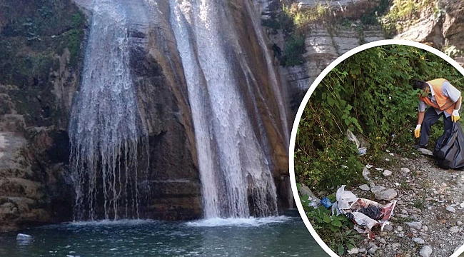 Şelalede 150 kilo çöp toplandı