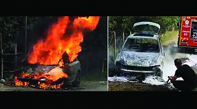 Otomobil cayır cayır yandı