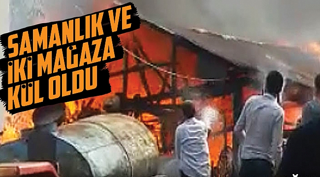 Samanlık ve iki mağaza kül oldu