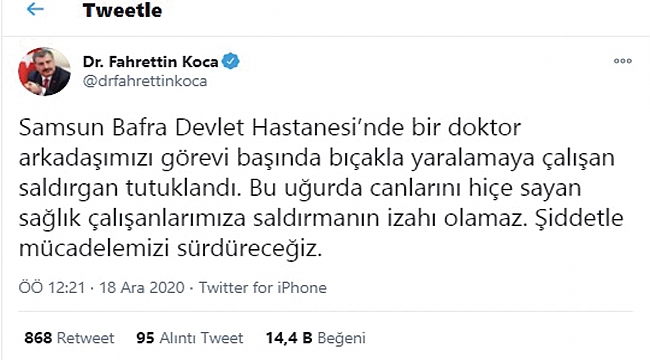 Doktora saldırıya Bakan tepkisi