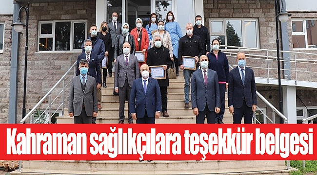 Kahraman sağlıkçılara teşekkür belgesi