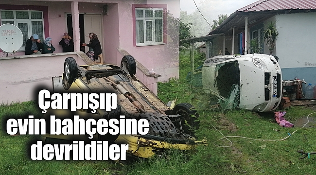 Çarpışıp evin bahçesine devrildiler