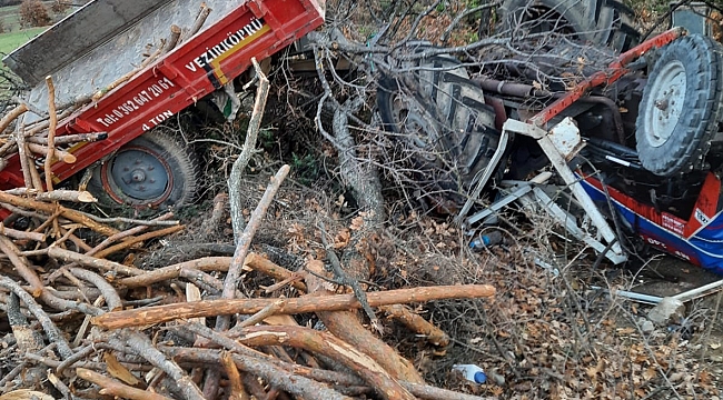 Traktör devrildi