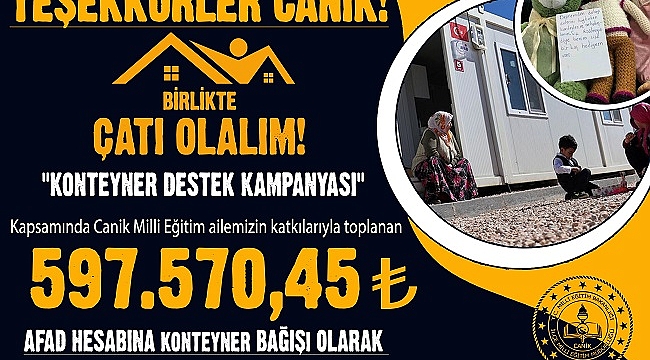 Canik'ten afet bölgesine konteyner desteği