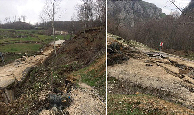 Samsun'da 3 mahalleyi bağlayan yol çöktü