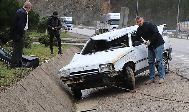 Takla atan araçtan burnu bile kanamadan kurtuldu