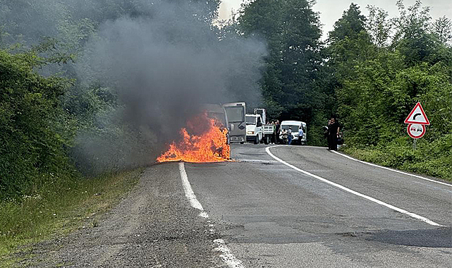 Park halindeki hafif ticari araçta yangın