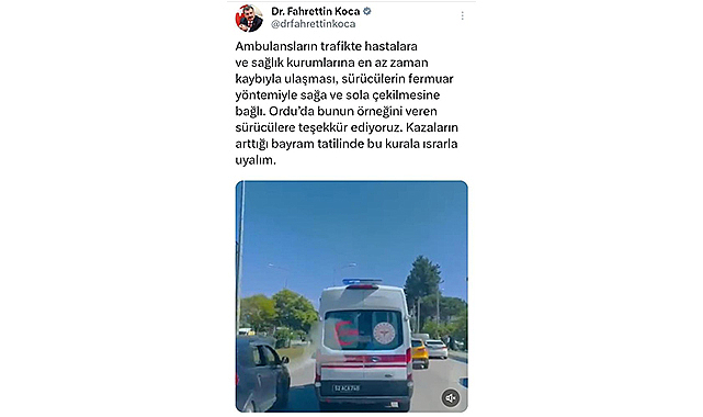 Sürücüler ambulansa yol verdi, Bakan Koca teşekkür etti