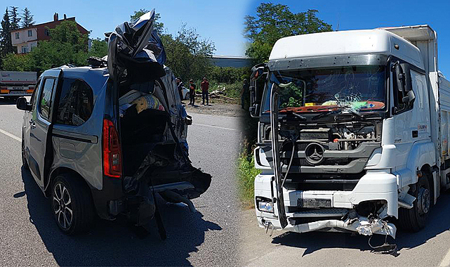 Freni tutmayan tır yol kenarındaki araca çarptı: 1'i ağır 3 yaralı