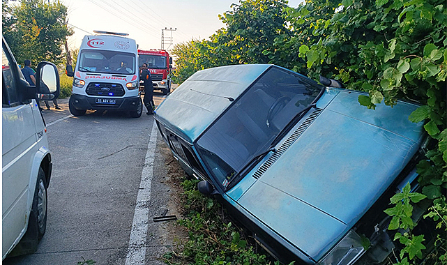 Otomobil hendeğe devrildi