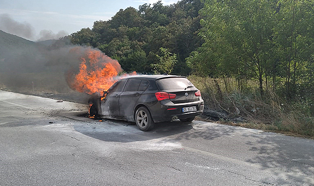 Ankara yolunda seyir halindeki otomobil yandı