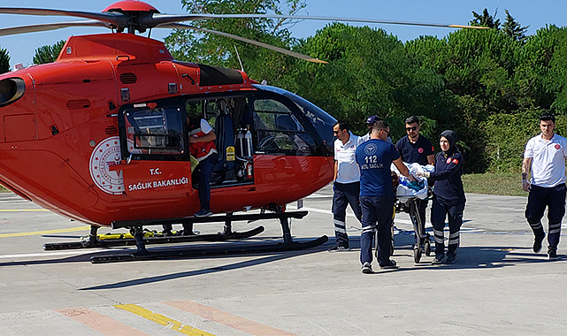 Doğum yapan kadının imdadına ambulans helikopter yetişti