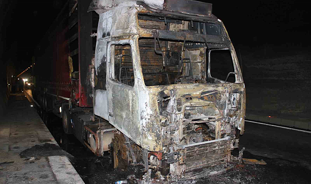 Ordu'da mercimek yüklü tır tünel içerisinde alev alev yandı