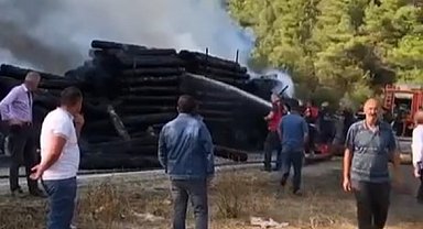 Samsun'da tomruk yüklü TIR cayır cayır yandı!