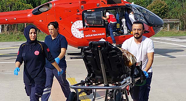 Samsun'da yaşlı kadının imdanına ambulans helikopter yetişti!