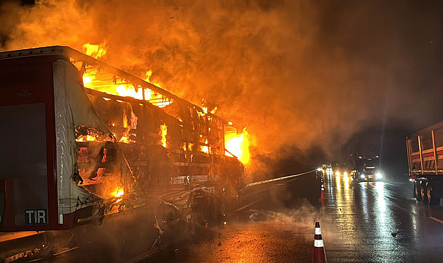 Pamuk yüklü tır alevlere teslim oldu