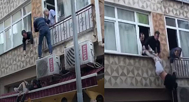 Pendik'te kaçan şahıs, saklandığı evin camında asılı kaldı