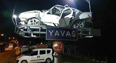 Samsun'da sergilenen hurdaya dönen araçla hız sınırına dikkat çekiliyor