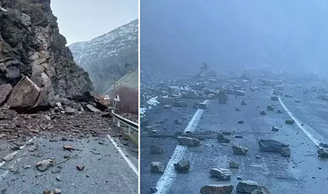 Kara yolunda heyelan! Yol trafiğe kapandı