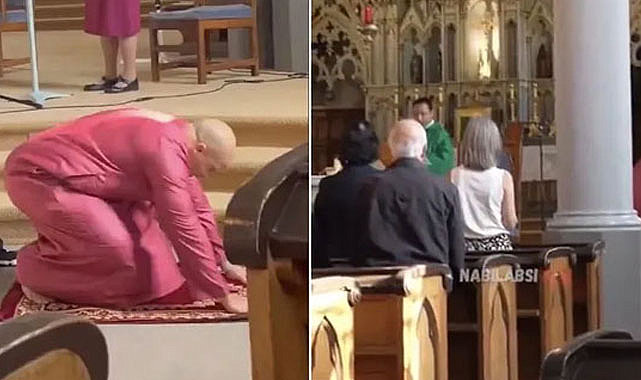 Kilisede ayin sırasında namaz kıldı