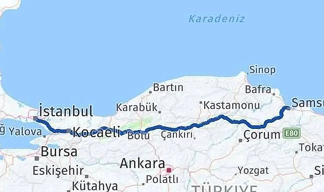 Samsun-İstanbul arası kaç kilometre?