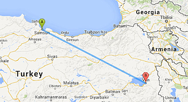 Samsun-Van arası kaç km?