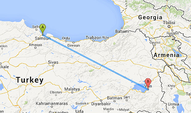 Samsun-Van arası kaç km?