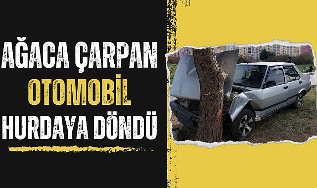 Samsun'da ağaca çarpan araba hurdaya döndü