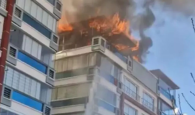 Ankara'da 7 katlı binanın terasında yangın